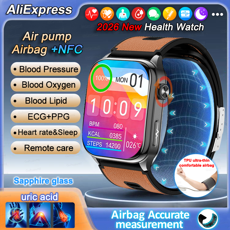 Fall Detection Watch - Sapphire Smartwatch AMOLED Screen Health ECG